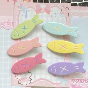 6pcs Cute Candy Color Small Fish Hairpin Ins Sweet Girly Heart Bangs Clip Hair Pin Set