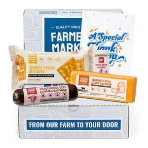 Farmers Market Foods Thank You Charcuterie Sampler Gift Box with All-Natural Summer Sausage, Premium Wisonsin Cheese, and Crackers