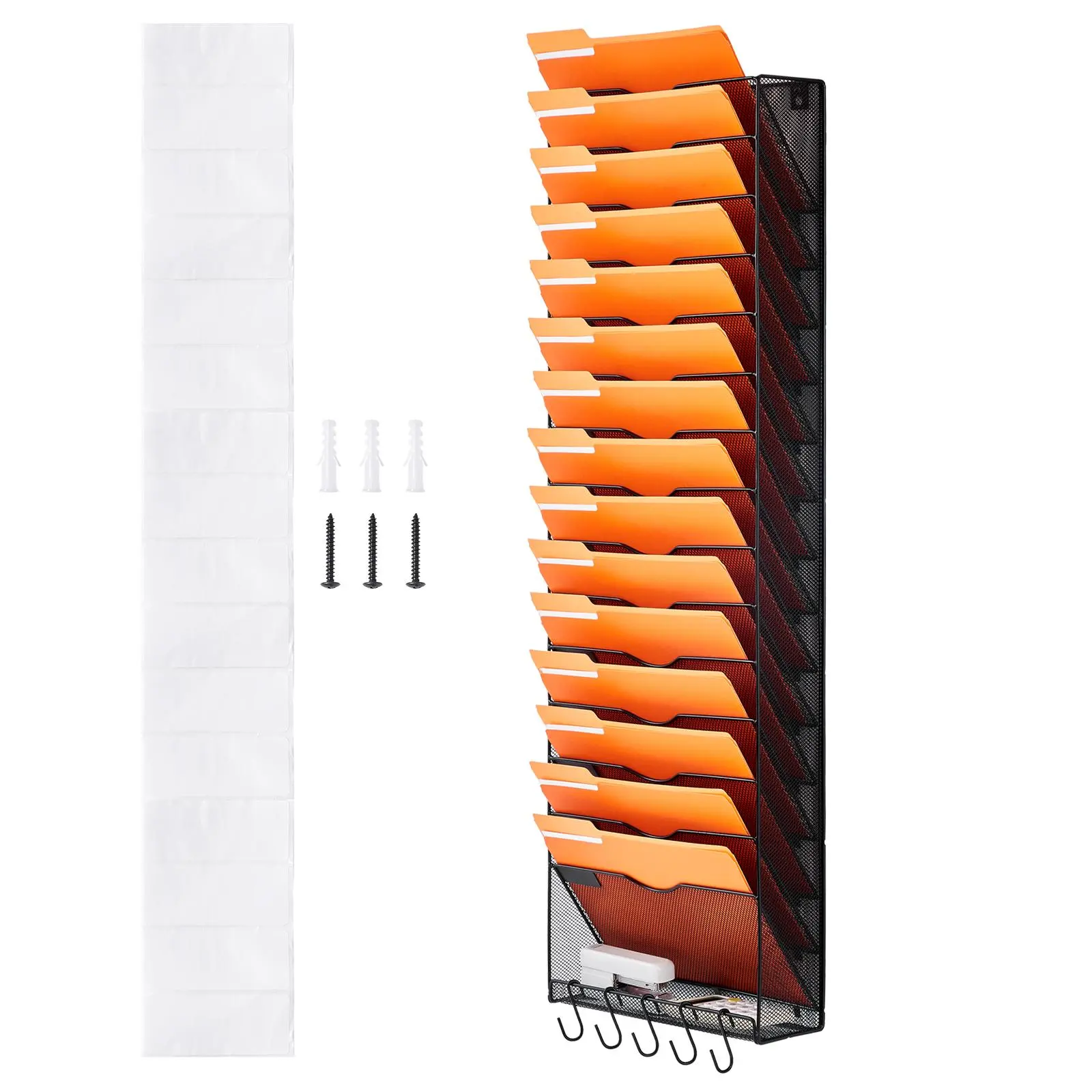 【Summerfinds】VEVOR File Wall Rack One-Piece 16 Pockets Mesh Wall File HolderWall Mounted Magazine Mail Paper & Document Storage FolderMetal Wall File Organizer with Nametag Labelfor Office Home & School