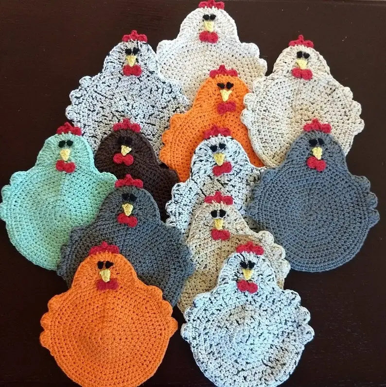 Double Thick Crochet Chicken Potholder, Handmade Chicken Hot Pad, Chicken Trivet, Chicken Kitchen Décor, Funny Chicken, Pot holder, Hot Pad