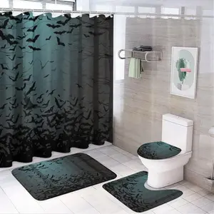 Scary Halloween 4 Piece Shower Curtain Sets, Non-Slip Rugs, Toilet Lid Cover and Bath Mat, Durable and Waterproof, for Bathroom Decor Set One Size