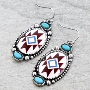Western Aztec Print Dangle Earrings