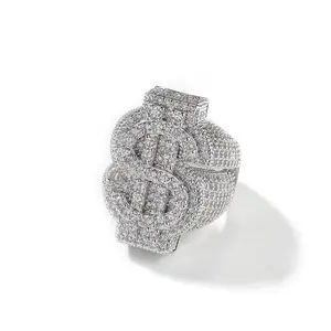 Ultra Iced Out Dollar Sign Ring Thick 18K Real Gold Plated with 5A Grade Cubic Zirconia Hip Hop Rapper Punk Rock Streetwear Statement Jewelry Trendy Fashion Ring for Men Women Party Club Festival Anniversary Gift