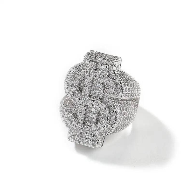 Ultra Iced Out Dollar Sign Ring Thick 18K Real Gold Plated with 5A Grade Cubic Zirconia Hip Hop Rapper Punk Rock Streetwear Statement Jewelry Trendy Fashion Ring for Men Women Party Club Festival Anniversary Gift