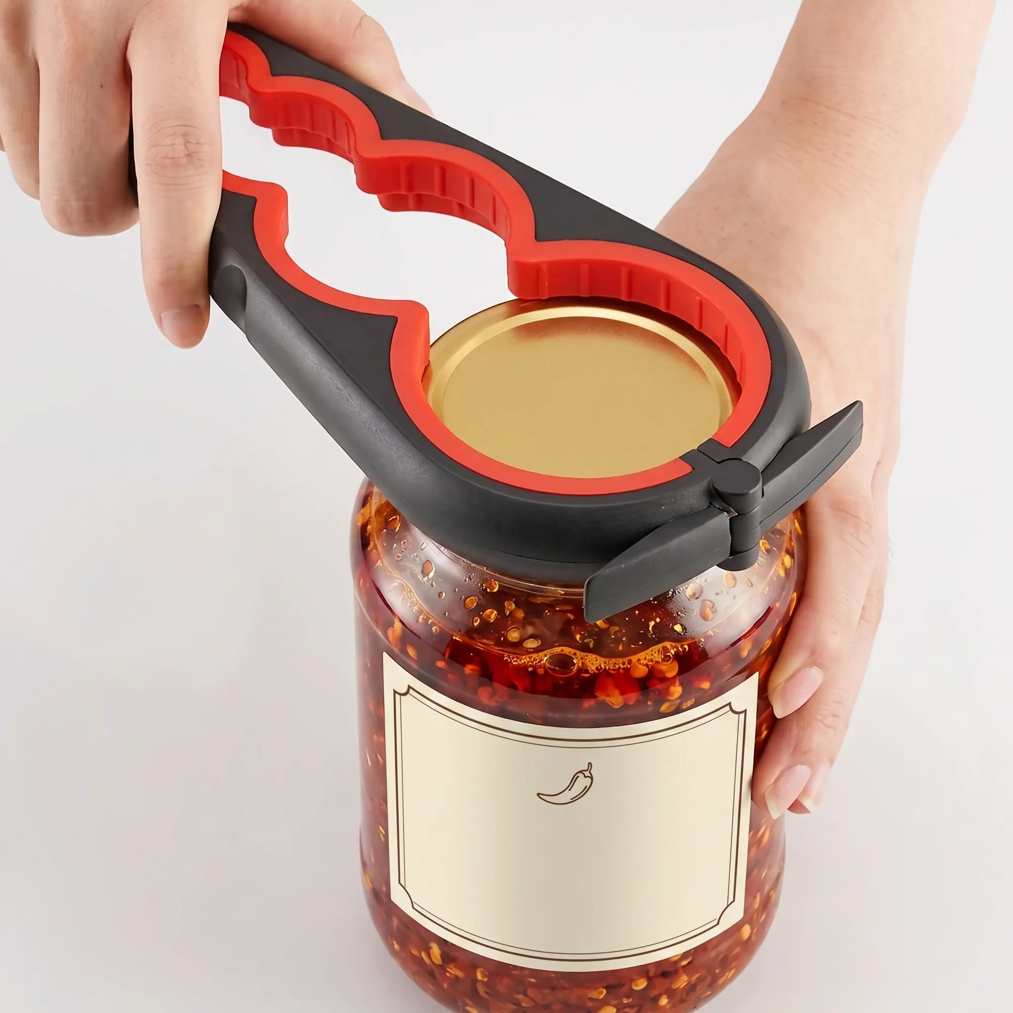 Red & Black 4-in-1 Can Opener, Manual Jar & Bottle Opener for Seniors, Arthritis & Weak Hands, Anti-Slip Multi-Function Lid Remover, Durable Portable Kitchen Gadgets for Home, Dining Room, Picnic