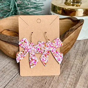 Cotton Candy Glitter Bow Genuine Leather Earrings