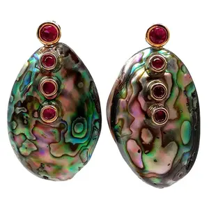 Natural Abalone Shell Red Cz pave Dangle Stud Earrings