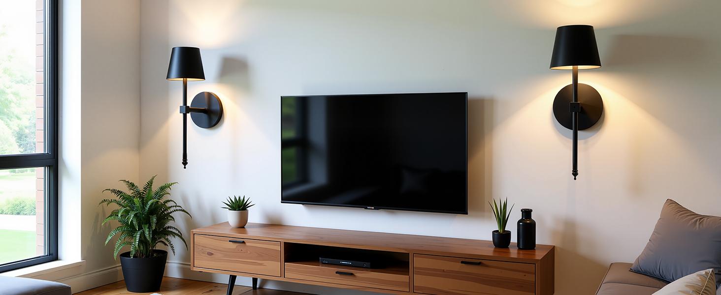 FRIDEKO HOME Wireless Battery-Powered Wall Lamps in with Dimmable Timer Remote, 5200mAh Black Vanity Light Fixtures for bedrooms, living rooms, corridors, kitchens ( Adjustable brightness wireless wine light)