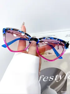 Fashion Vintage Cat Eye Tinted Lens Glasses, High-Quality Temple Decorations, Simple Versatile Daily Casual Wear, Unisex Eyewear Accessories