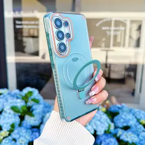 For Samsung S26 Plus S25 S24 Ultra 5G Case Magnetic Metal Ring Stand Matte Cases Back Cover