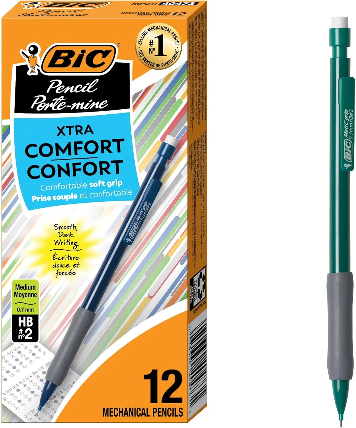 BIC Xtra Comfort Mechanical Pencils with Erasers, Medium Point (0.7Mm), 12-Count Pack, Bulk Mechanical Pencils for School or Office Supplies BIC Corporation