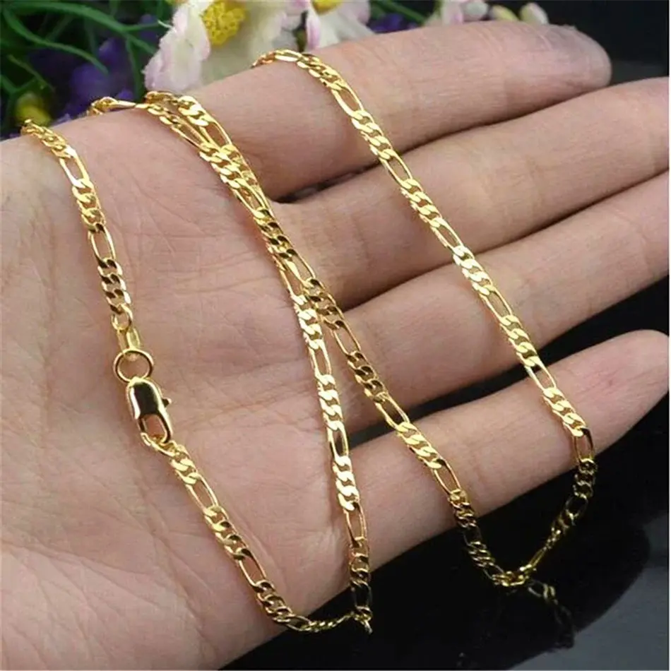 Exquisite Fashion 18K Gold Filled Necklace For Women Men Size 16-30 Inch Jewelry 4mm Figaro Chain Necklaces
