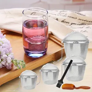 4 Sizes Stainless Steel Mesh Tea Infuser Set, Includes Cleaning Brush & Tea Scoop, Ideal for Loose Leaf Tea, Spice, Herb Infusions, Tea Balls with Chain for Steeping Tea, Coffee, Cooking, Soup in Kitchen