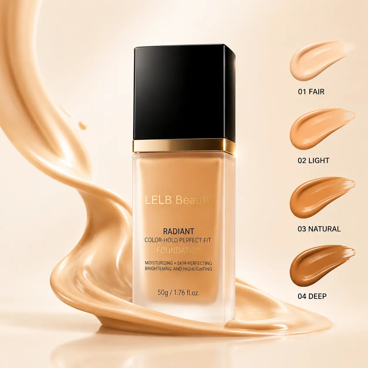 [LELB Beauty] Waterproof Long-Wear Soft-Focus Flawless Foundation, Lightweight Skin-Blending Formula, Blemish-Covering, Texture-Refining & Smoothing, 4 Shades, All Skin Types, Women’s Cosmetic & Great Gift Option