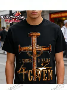 Men's Christian Religious T-Shirt with 1 Cross 3 Nails 4 of Thorns - Soft Cotton Casual Streetwear Oversized Fit Short Sleeve Tee for Church Events & Casual Attire - Christian Cross Apparel