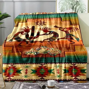 Vintage Kokopelli Flannel Blanket Comfortable Soft Cozy Warm Blanket For Sofa Office Bed And Travelling Blanket For All Season