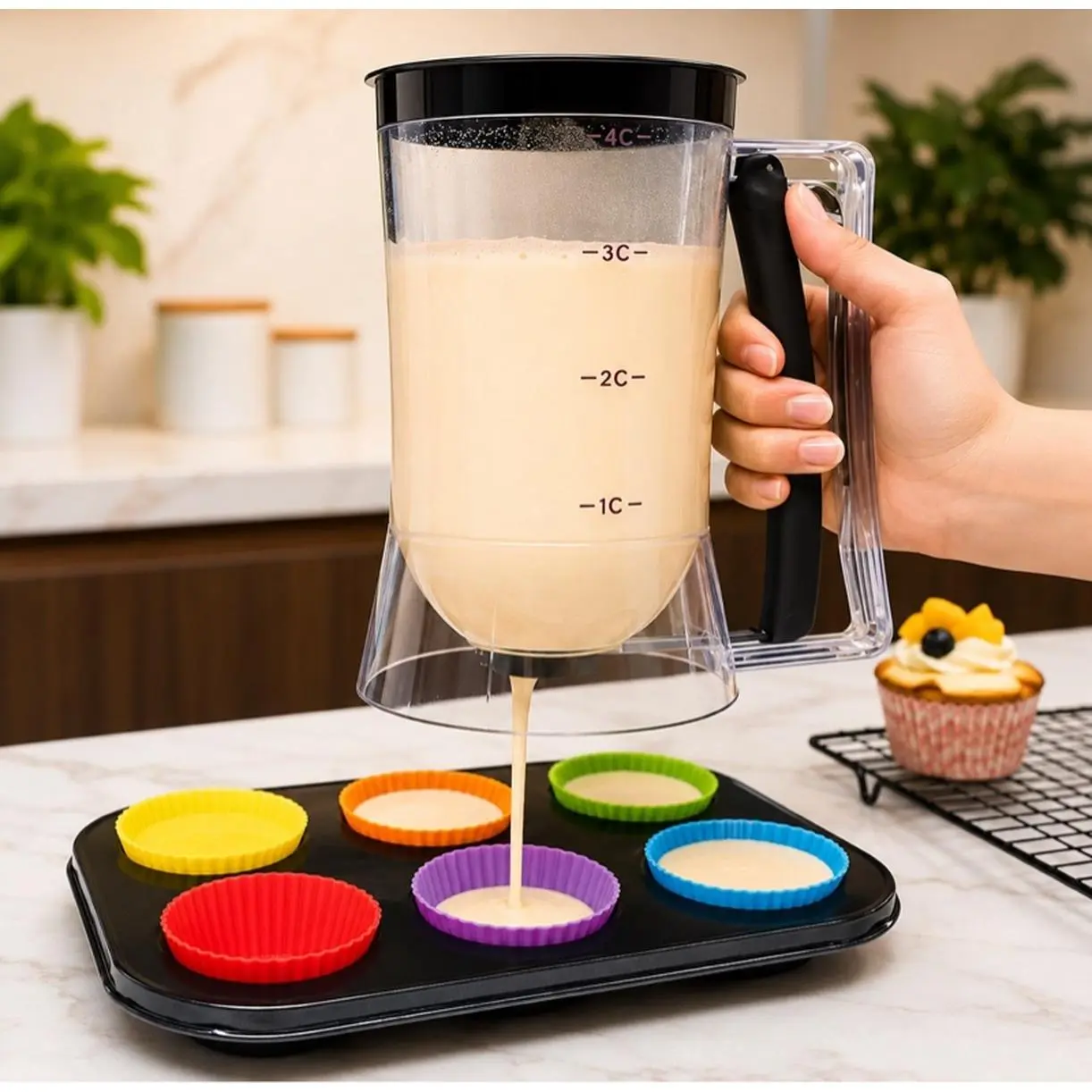 Cupcake Batter Separator and Dispenser Handheld Funnel Measuring Cup Tool for Mess-Free Baking - Perfect for Cupcake Making