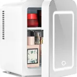 Antarctic Star 4L Portable Mini Fridge Cooler - Cosmetic Travel Fridge, 6-Can Storage, 25db Quiet Run, AC & DC Adapters, Dimmable LED Door Mirror, Car-Ready, Compact for Office Small Spaces, Home Road Trips