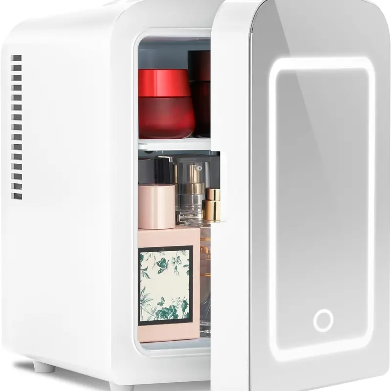 Antarctic Star 4L Portable Mini Fridge Cooler - Cosmetic Travel Fridge, 6-Can Storage, 25db Quiet Run, AC & DC Adapters, Dimmable LED Door Mirror, Car-Ready, Compact for Office Small Spaces, Home Road Trips