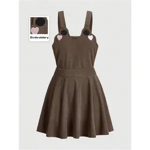 Women's Casual Cute Embroidered Corduroy Dress