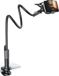 Muuha Phone Holder Bed Gooseneck Mount - Cell Phone Clamp Clip for Desk, Flexible Lazy Long Arm Headboard Bedside, Overhead Mount Stand, for 4-7" Cell Phone, iPhone 17 16 15 Pro Max, 14 Plus, 13