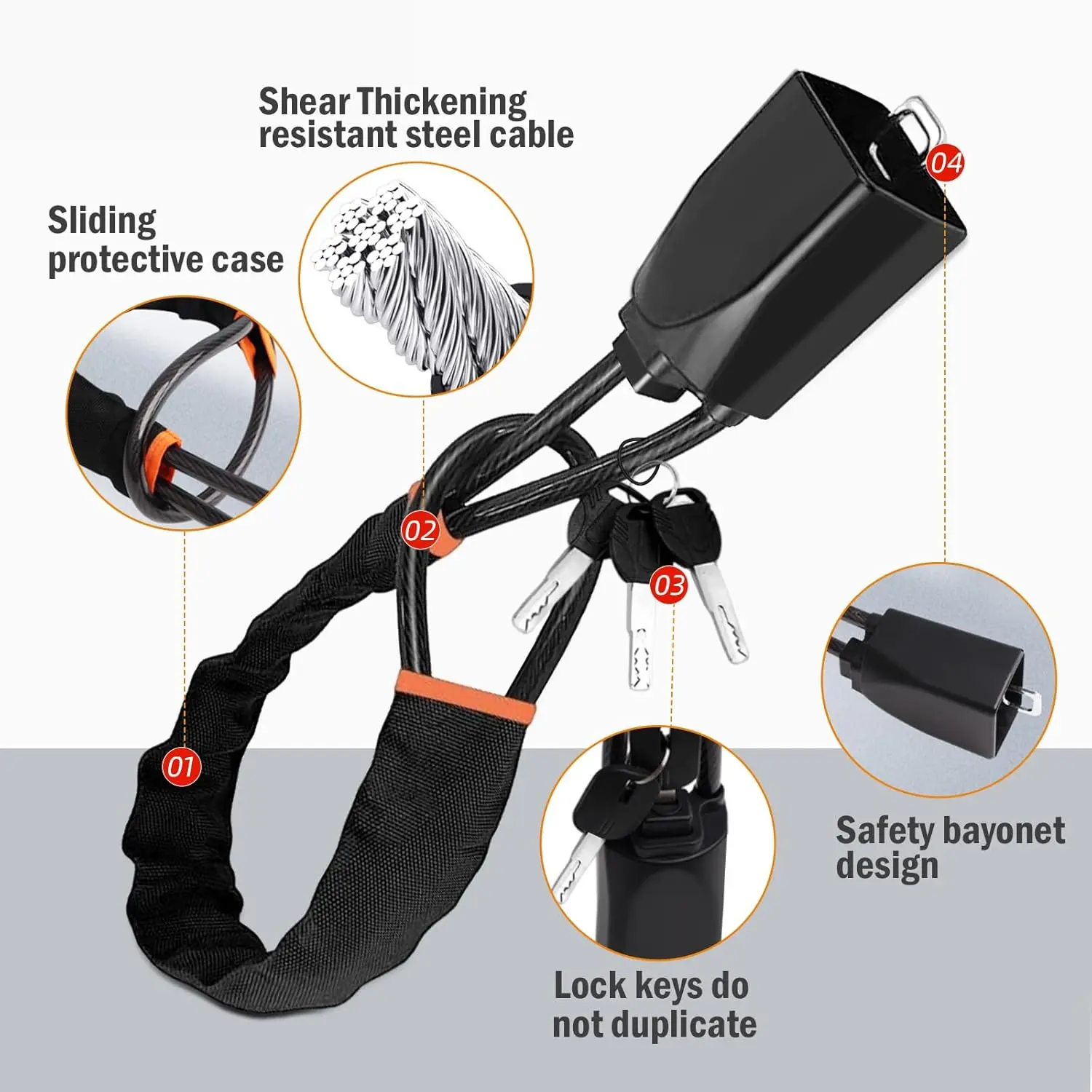 Steering Wheel Lock Car Theft Prevention Universal Fit Anti-Theft Black Steel Cable Lock with 2 Spare Keys for Family & Commercial Vehicles