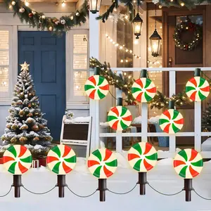 Christmas  Pathway Lights for Garden Christmas Decoration Red and Green, 10 LED Peppermint String Lights with Stakes for Outdoor Sidewalk Pathway Rooftop Lawn Garden