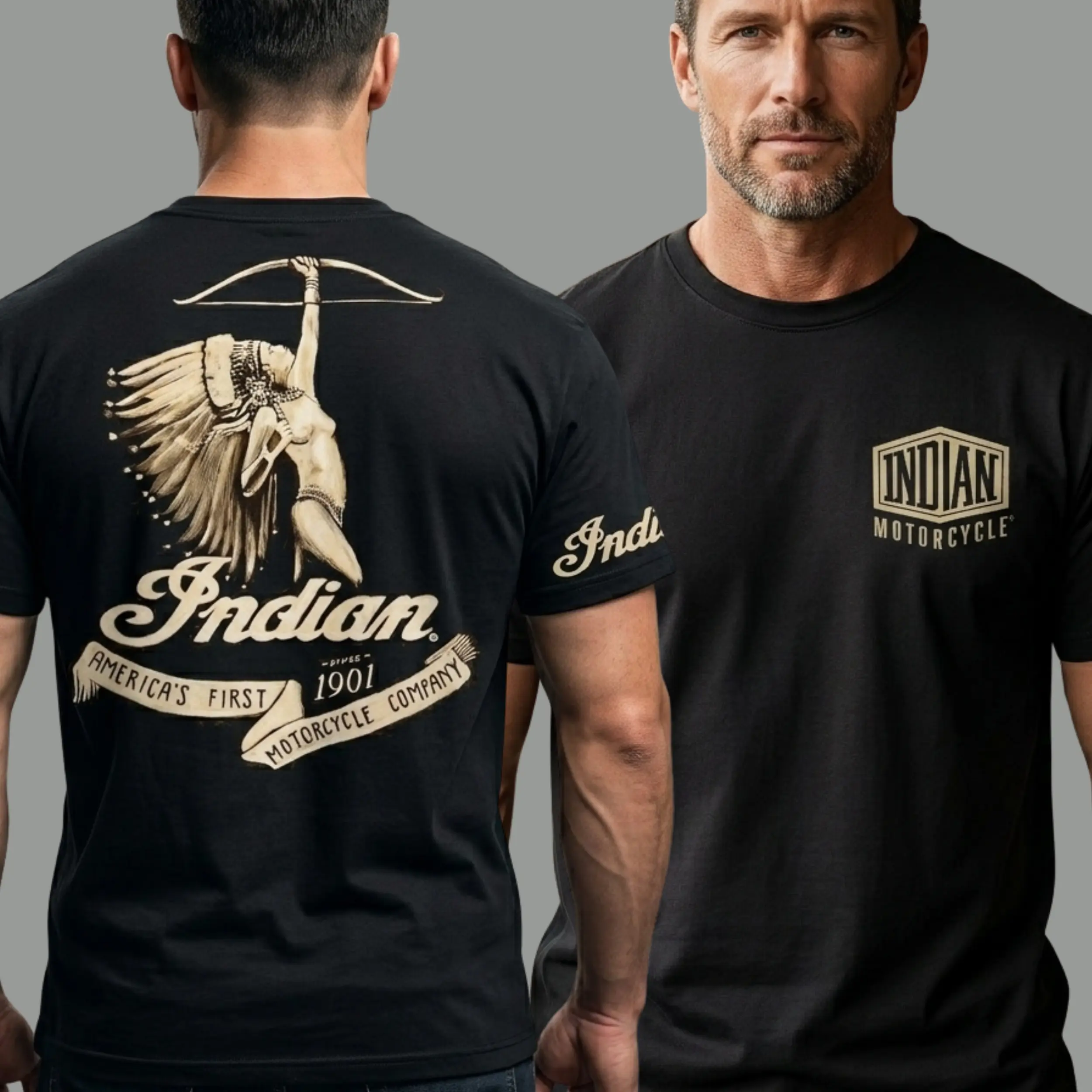 Vintage Indlan Motorcycle Graphic Tee, Retro Biker Heavyweight T-Shirt US, Cotton Streetwear Crewneck  Shortsleeve Menswear Classic