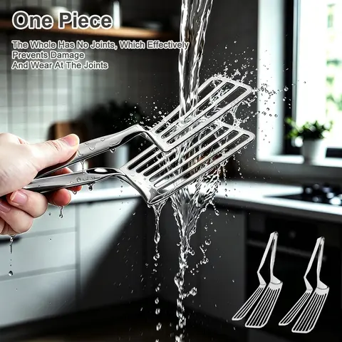 2-Piece Durable Stainless Steel Kitchen Tongs & Spatula Combo - Rust-Proof With-Handle Specialty Kitchen Utensils, Multi-Purpose Kitchenware for Food Handling, Steaks,familyfun