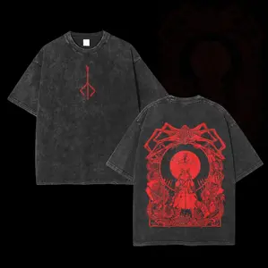 Bloodborne Blood Moon Double Printed Unisex Acid Washed Lightweight Cotton T-Shirt, Gift For Game Fan, Streetwear Fabric Menswear graphic  tee Casual Top 90s  graphic  tees vintage  summer  clothes Hoodie Straight Womenswear Baby