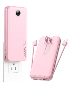 citicr-AC Wall Plug Portable Charger, 12000mAh Built-in 2 cable wires Type-C and IOS, QC3.0 & PD20W Fast Charging Battery Pack, 5 Output Ports, LED Digital Display for on-the-go carrying