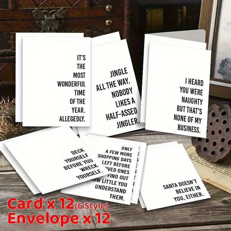 A set of 24 satirical Christmas cards with envelopes - Vertical Cards - perfect for Thanksgiving, congratulations, thanks, and celebrations - humorous messages for anyone