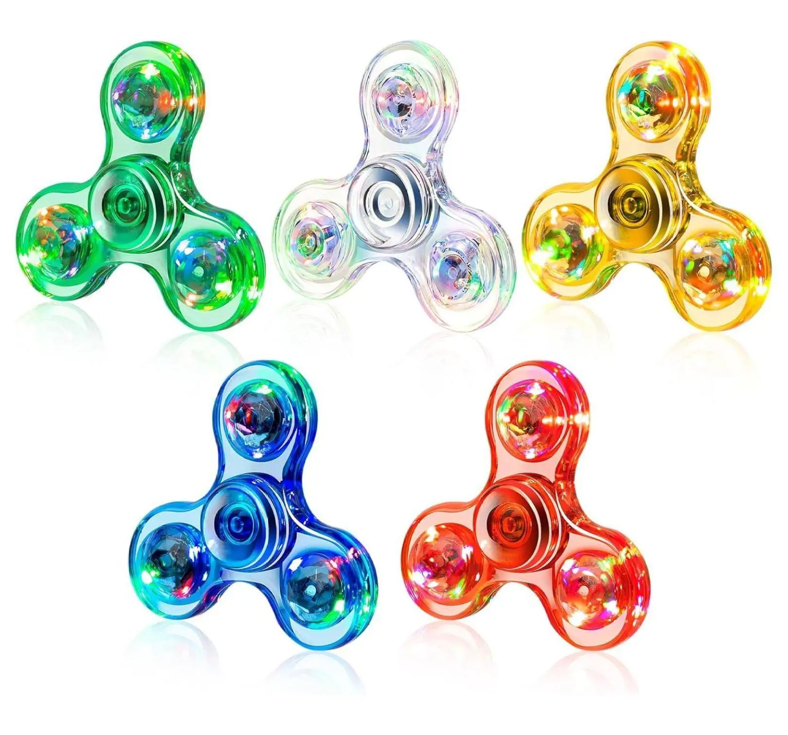 5-Pack LED Light Fidget Spinners, Metal Body Focus Aid Stress Relief EDC Hand Spinners for Kids, Smooth Spinning Multicolored Fidget Toys, Led Lights