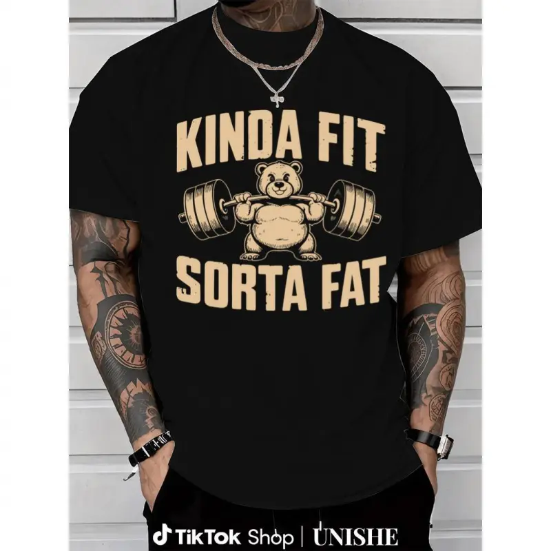 Funny Weightlifting Bear T-Shirt, Heavyweight Cotton Oversized Gym Shirt for Men Women