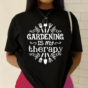 Gardening Is My Therapy T-Shirt, Gardener Gift, Plant Lover Casual Teeblack,