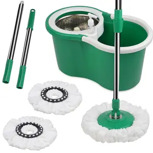 Spin Mop Bucket with Quick Dry System, 360° Microfiber Mop Heads, Adjustable Stainless Steel Handle, for Living Room, Bedroom, Bathroom,Floor Cleaning Spin Mop