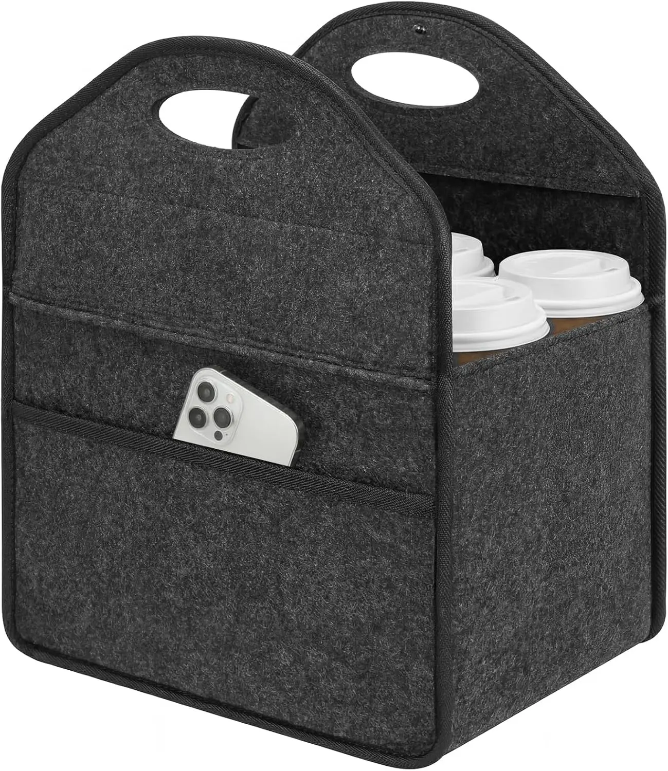 6 Cup Drink Carrier with Handle, Portable Felt Reusable Cup Holder for Hot & Cold Drinks, Coffee Carrier for Delivery, Takeout, Picnics, Parties