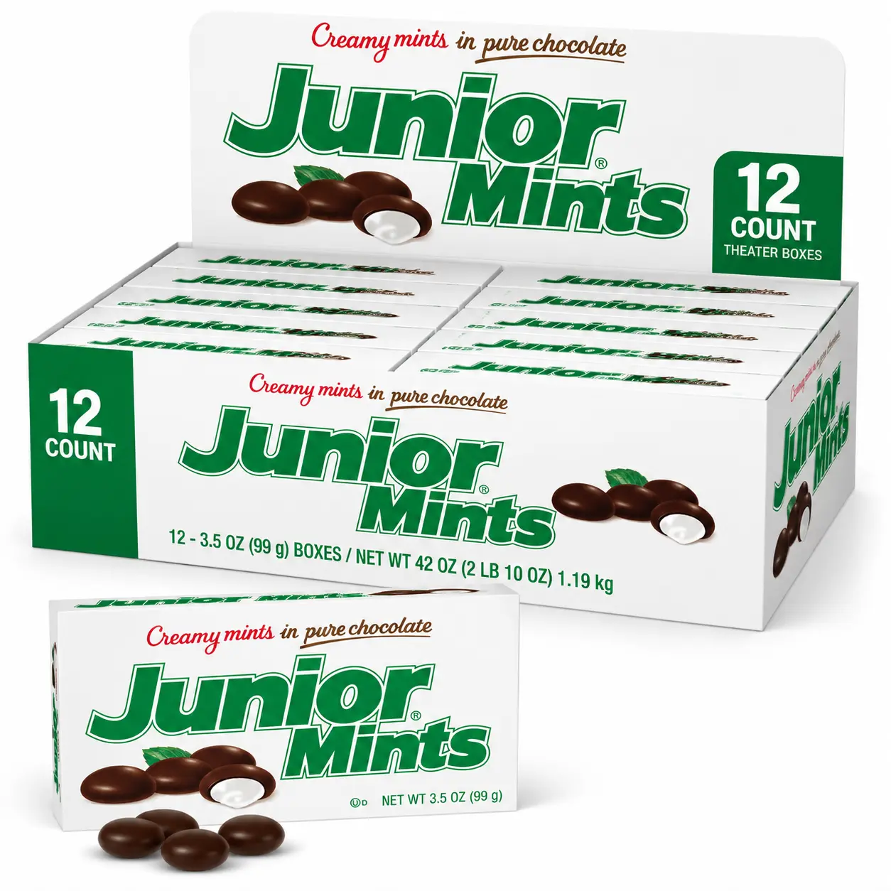 Junior Mints Rich Chocolate Covered Peppermint Candy, 3.5 oz Theater Box, 12 Pieces Classic Movie Snack
