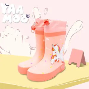 Kids Drawstring Rain Boots, Waterproof Non-Slip Unicorn Rain Shoes for Boys and Girls