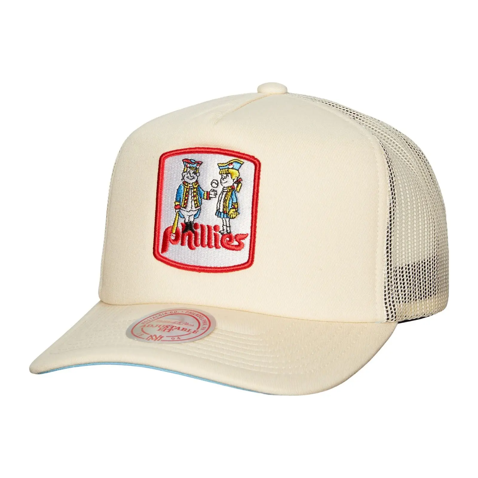 Philadelphia Phillies Cream Cooperstown Collection Evergreen Trucker Adjustable Hat MLB Throwback Cap Fan Gear Mitchell & Ness