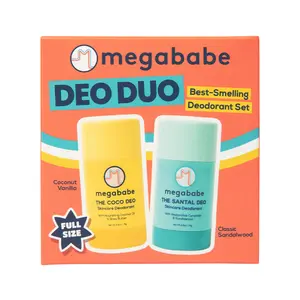 Megababe Aluminum-Free Deodorant Duo Coco Oil & Santalwood 72-Hour Odor Control Full-Size Bestsellers for Holiday Confidence