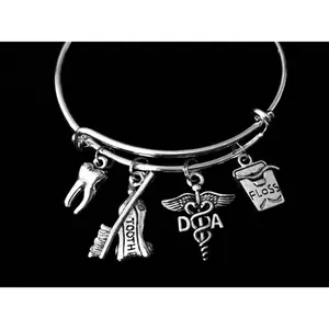 Dental Assistant Bracelet | DDA Tooth Toothbrush & Floss Charm Bangle | Dental Assistant Gift
