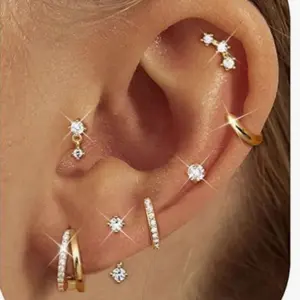 Earrings for Women Trendy Hypoallergenic Small Gold Hoop Earrings Stud Earring Sets for Multiple Piercing CZ Ear Cuff Cartilage Earring Stacks