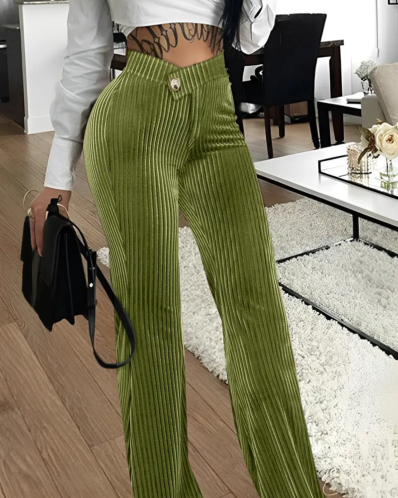 Velvet Asymmetric Waistband Casual Pants