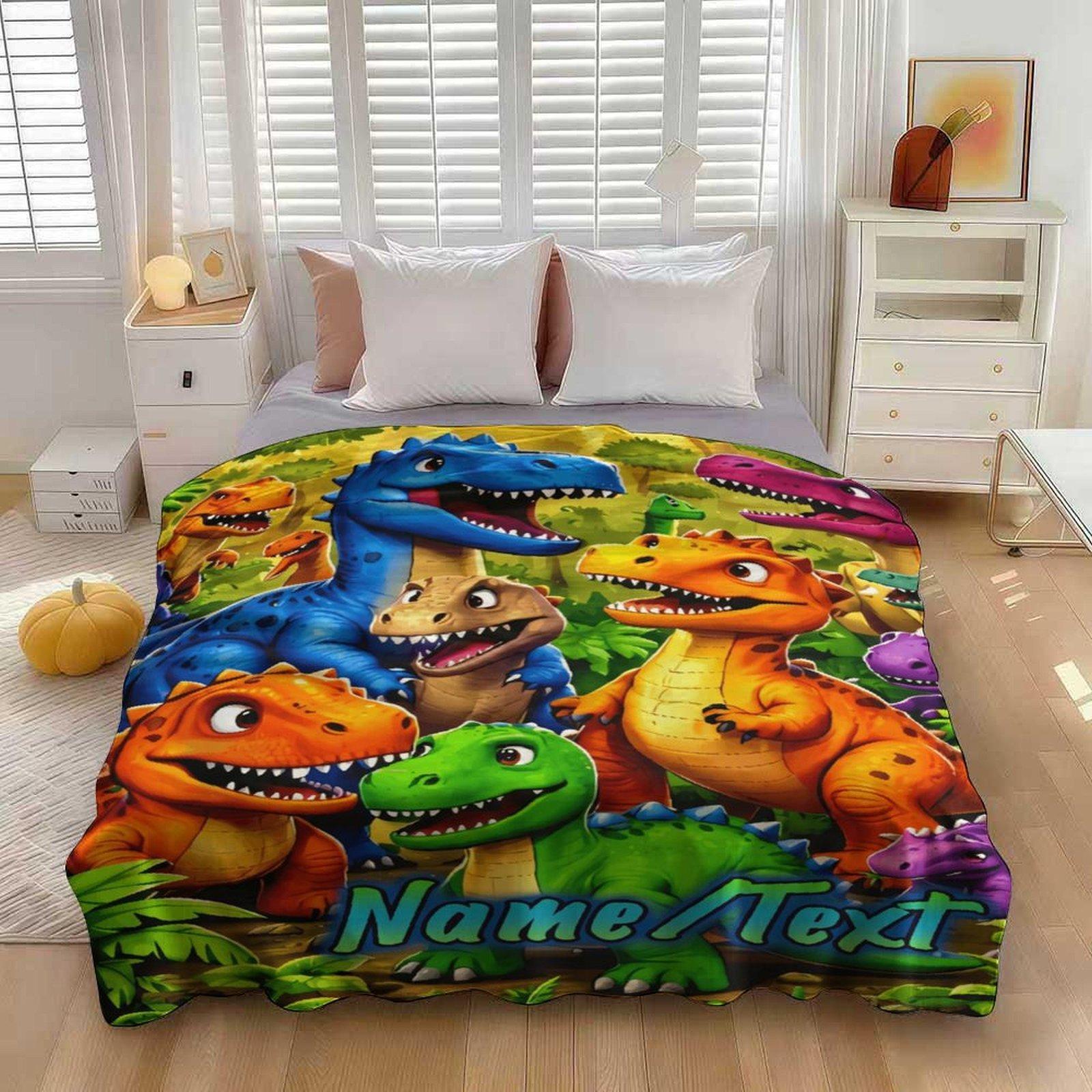 Custom Name Cartoon Dinosaur Family Blanket,Personalized Name Gift ,Suit for The Sofa, Bed, Travel, Camping, Living Room, Office, Chair，Gifts for Family or Child  ,Friend , Send your custom text via shop chat to personalize