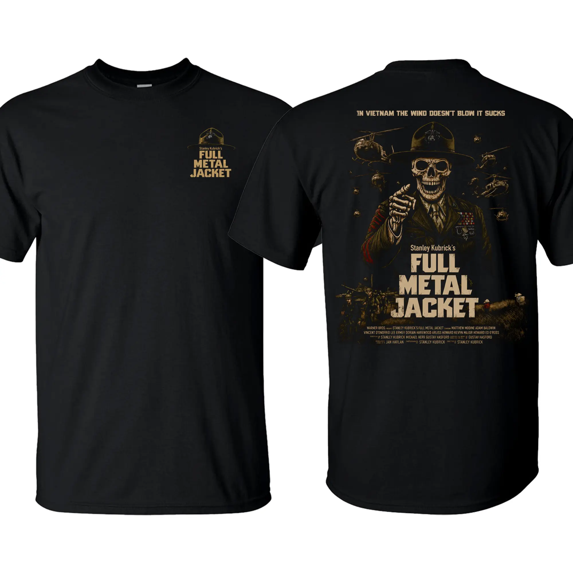 Full Metal Jacket Stanley Kubrick Inspired Military Skeleton Tee, Vietnam War Graphic T-Shirt, Side Action Apparel, Veteran Inspired Unisex Cotton Short Sleeve Shirt for Military Fans, Outdoor Activities & Casual Street Style