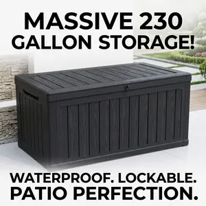 Outdoor Storage Deck Box 260 Gallon Large Patio Storage Box Waterproof Resin with Lockable Design for Cushions Garden Tools Pool Supplies Outdoor Organization Storage Hacks Backyard Makeover Home Improvement Essentials
