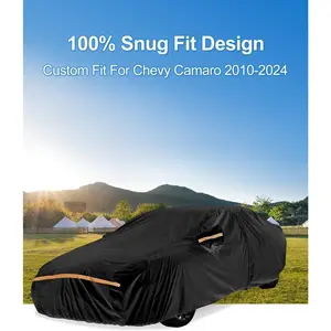 Car Cover Waterproof All WeatherCustom Fit for Chevy Camaro 2010-2025, Heavy Duty Outdoor Full Exterior Cover for Automobiles, Sun Rain UV Dust Snow Protection with Door Zipper-Black
