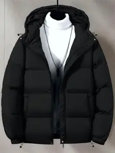 Men's Casual Hooded Down Jacket, Filled with Polyester Fiber, Thick and Warm in Winter, Long Sleeves, Warm Jacket for Cold Weather