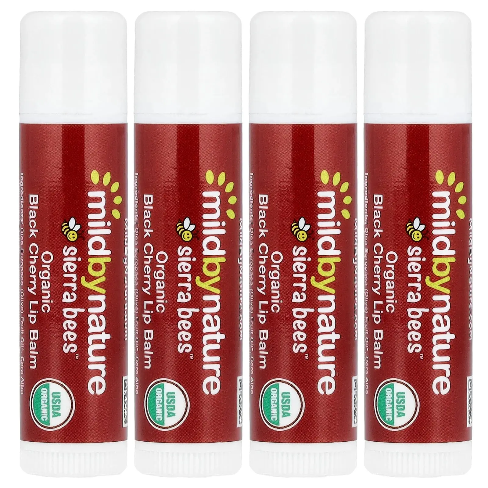 Mild By Nature Sierra Bees™, Organic Lip Balms, Black Cherry, 4 Pack, 0.15 oz (4.25 g) Each